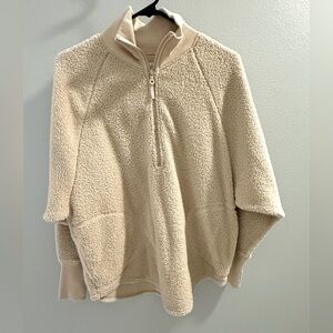 Aerie Offline Oversized Sherpa Quarter Zip in Soft Oat XS